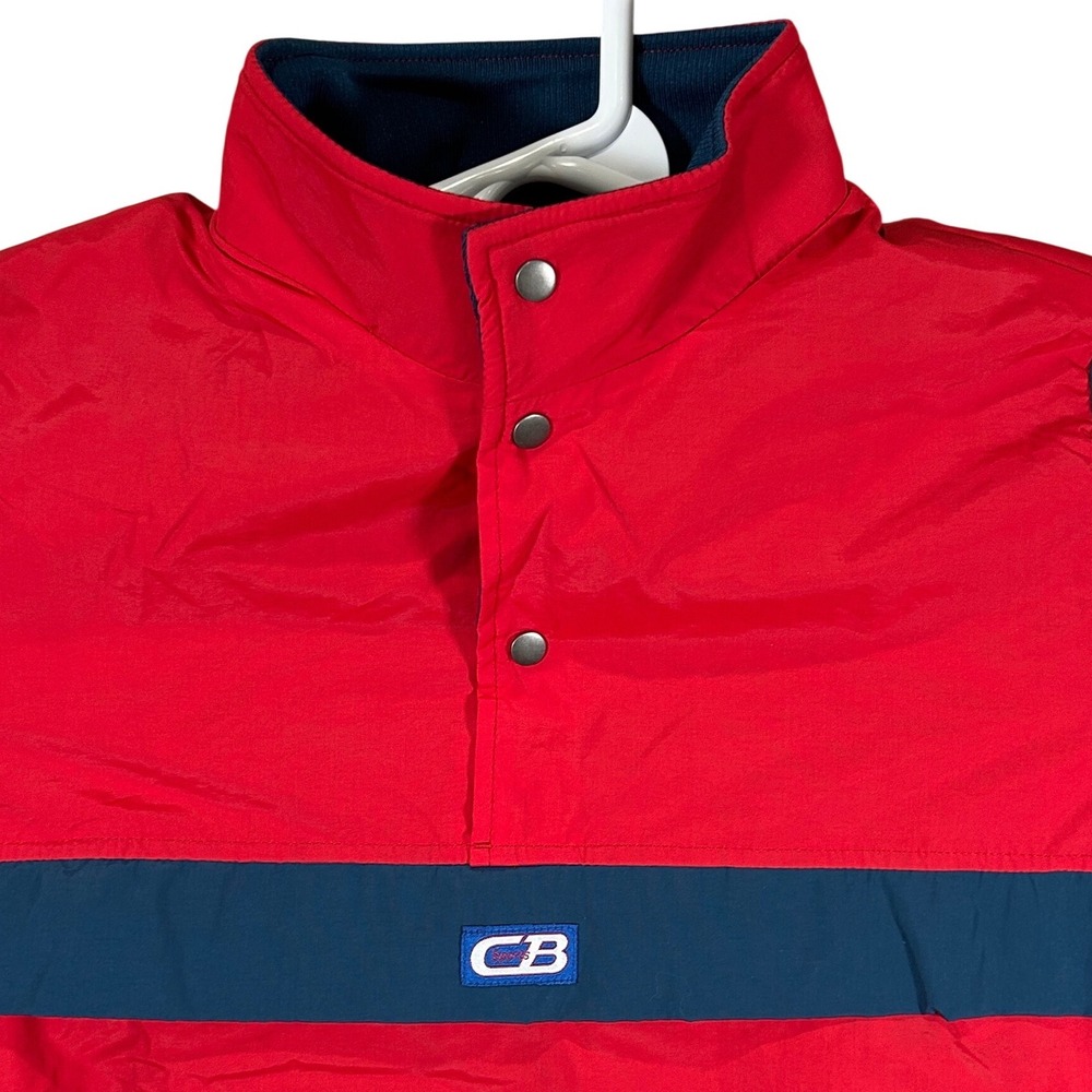 CB Sports Women Red Navy Colorblock Nylon Windbreaker Snap Pullover Jacket M New